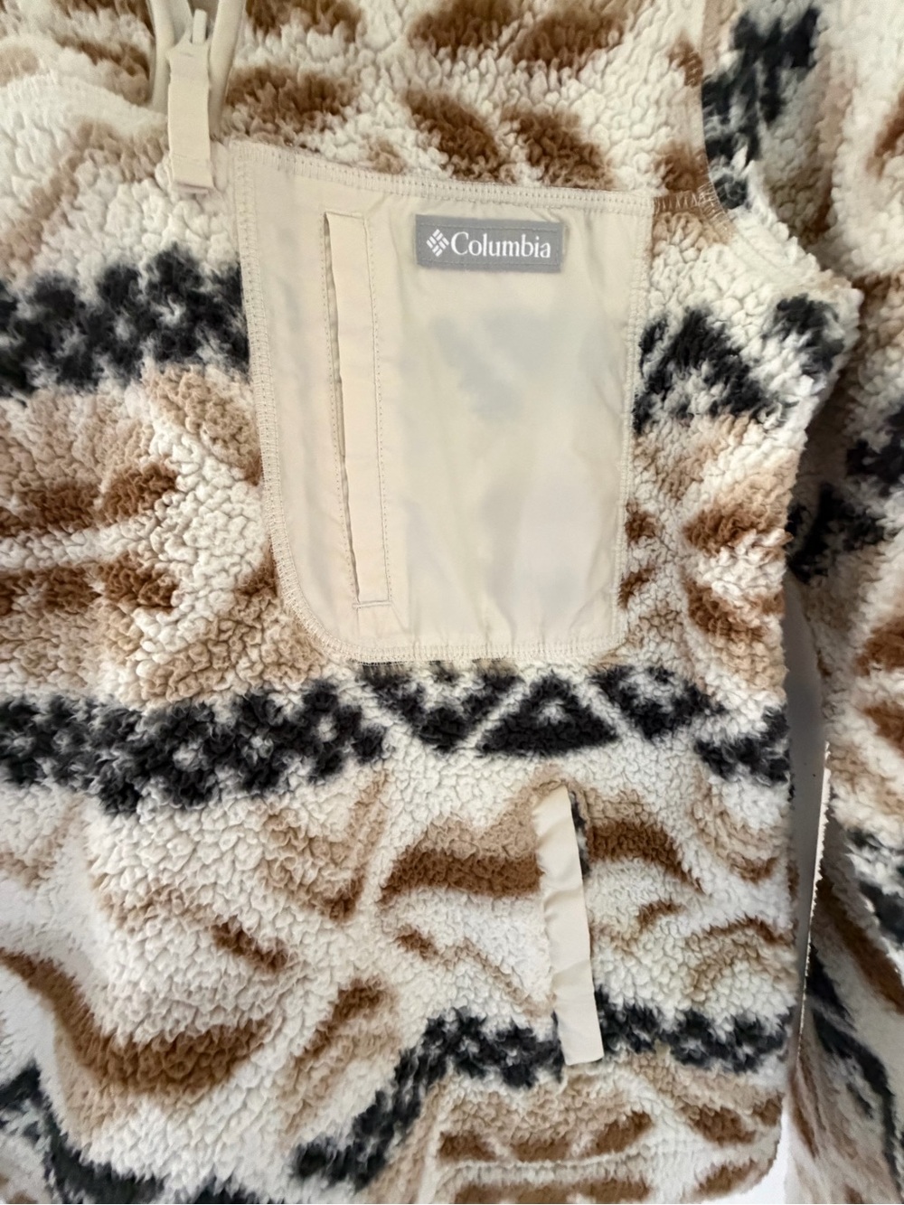 Columbia Cream, Brown & Black Sherpa Pullover quarter zip pullover, M - Picture 2 of 11